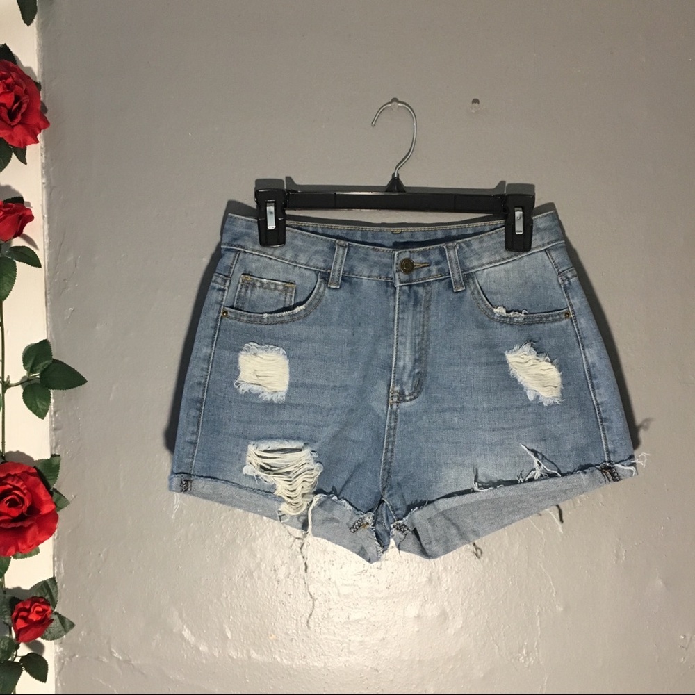 FREE WITH BUNDLE High-waisted ripped denim shorts